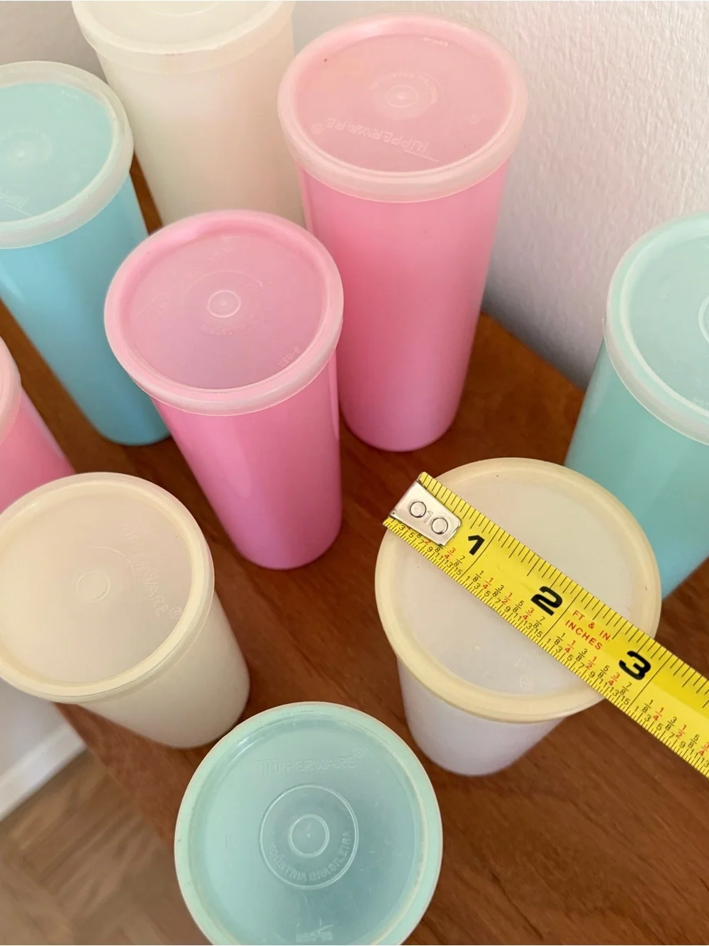Set of Vintage Pastel Tupperware Pop-Top Containers - Pink, Blue, Cream